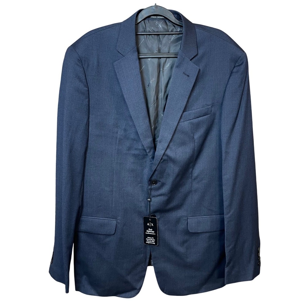 NWT Armani Exchange Blue Superfine Wool Modern Fit Blazer Mens 44L